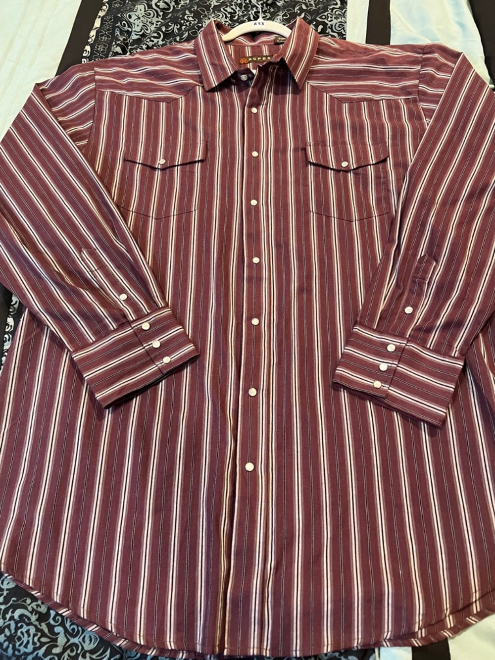 Roper Maroon and White Striped Long-Sleeve Button-Down Shirt